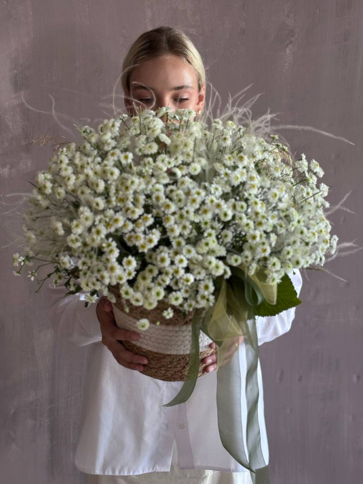 Композиция из ромашек в кашпо