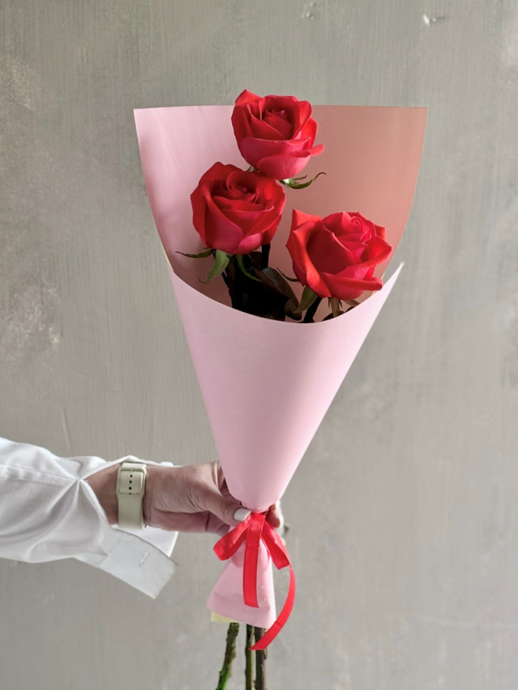 3 розы Эквадор (красные)