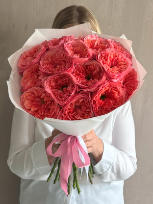 15 пионовидных роз Пинк Экспрешн