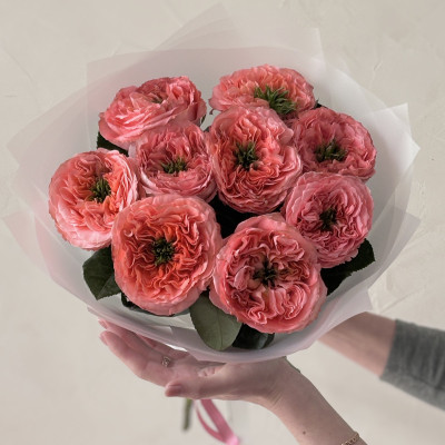 Букет из 9 пионовидных роз Мандарин