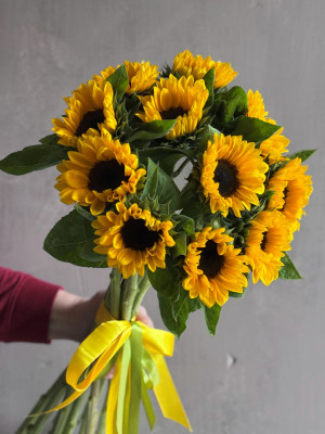 Букет 11 подсолнухов под ленту